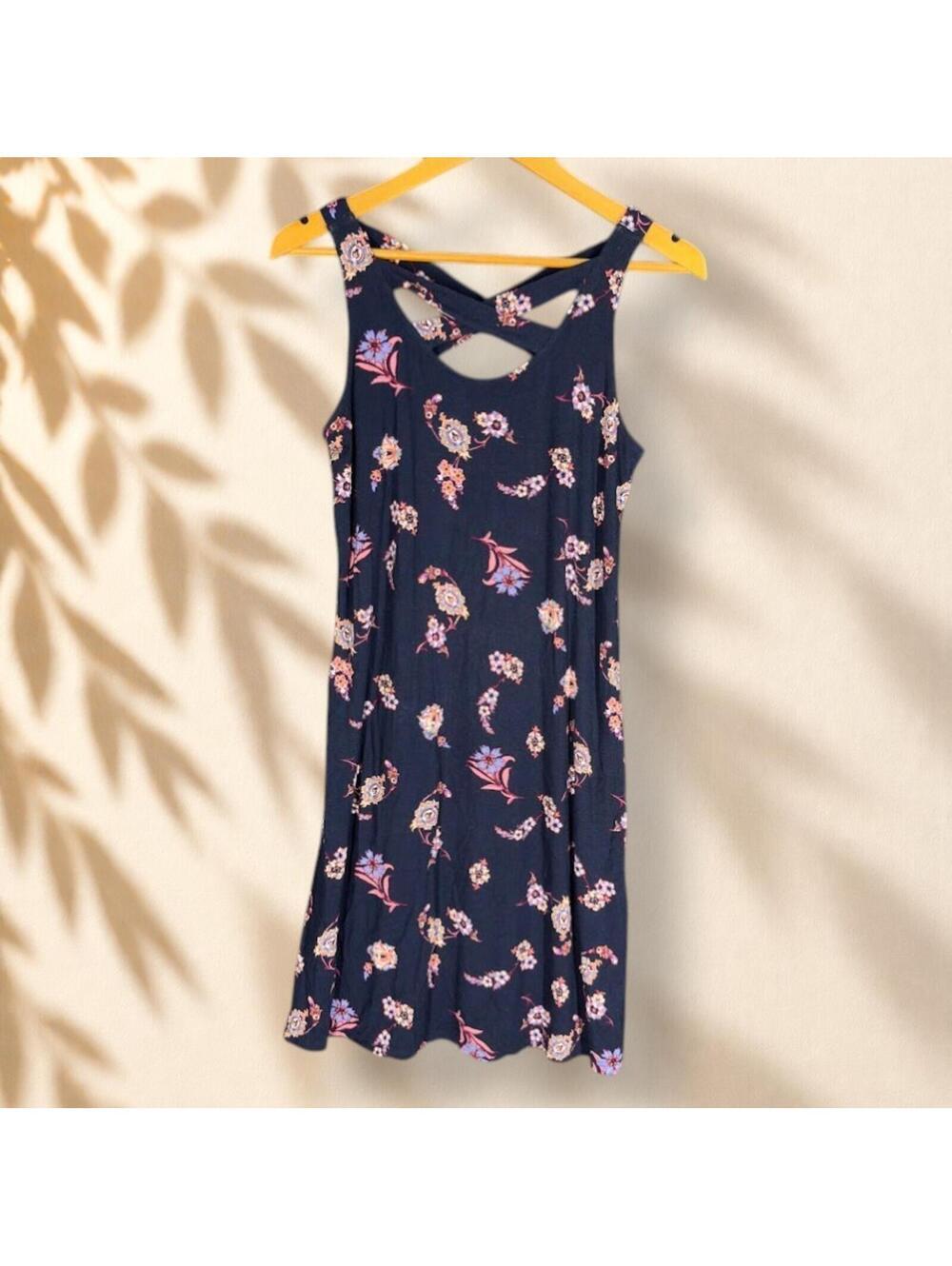 New Maurices Dress Women S Small Blue Floral Sheath Midi V-Neck Sleeveless Rayon